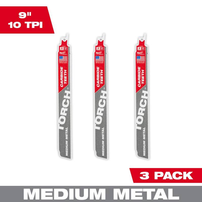 Milwaukee 9 pulgadas 10 TPI The TORCH con Dientes de Carburo Hoja de Sierra de Sable para Corte de Metal (paquete de 3) - 48-00-5352
