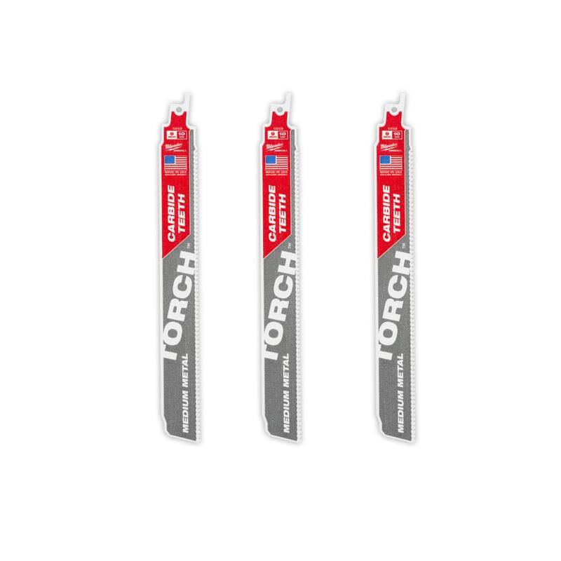 Milwaukee 9 pulgadas 10 TPI The TORCH con Dientes de Carburo Hoja de Sierra de Sable para Corte de Metal (paquete de 3) - 48-00-5352