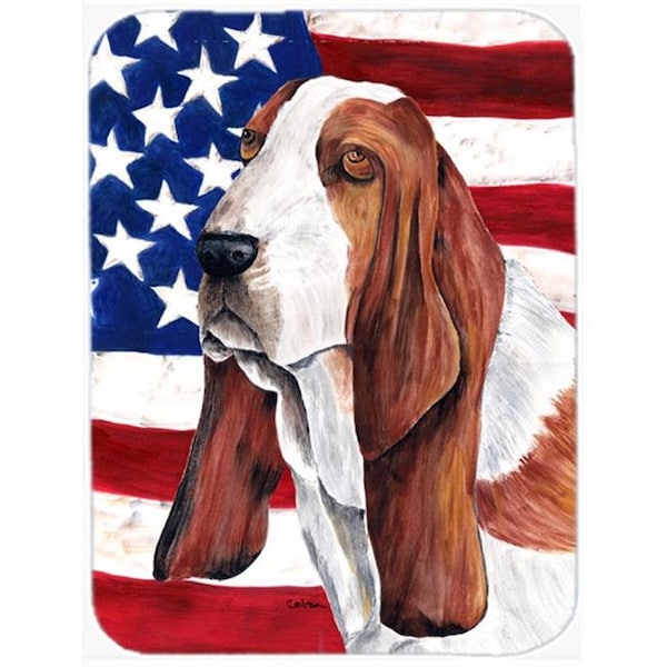 Carolines Treasures Carolines Treasures SC9004LCB 15 x 12 in. USA American Flag with Basset Hound Glass Cutting Board - Large - SC9004LCB