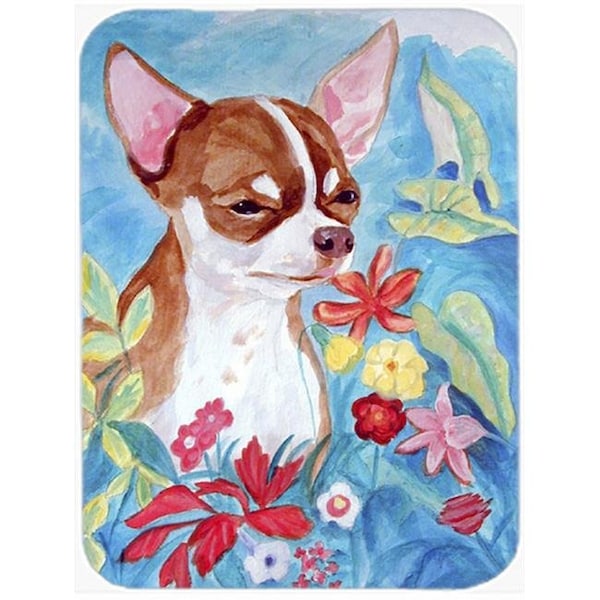 Carolines Treasures Carolines Treasures 7053LCB Chihuahua in flowers Glass Cutting Board - Large; 15 x 12 in. - 7053LCB