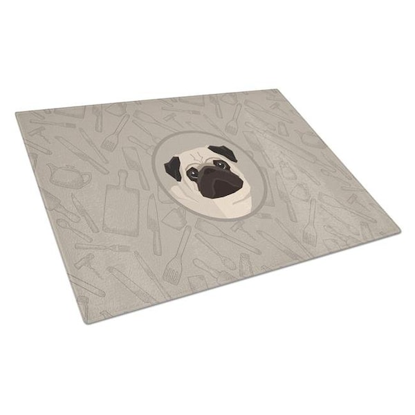 Carolines Treasures Carolines Treasures CK2204LCB Pug in the Kitchen Glass Cutting Board - Large - CK2204LCB