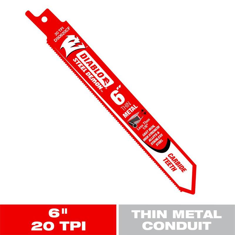 Serrucho Recíproco de tira de carburo de demonio de acero DIABLO de 6 pulgadas con 20 TPI para corte de metal delgado - DS0620CF