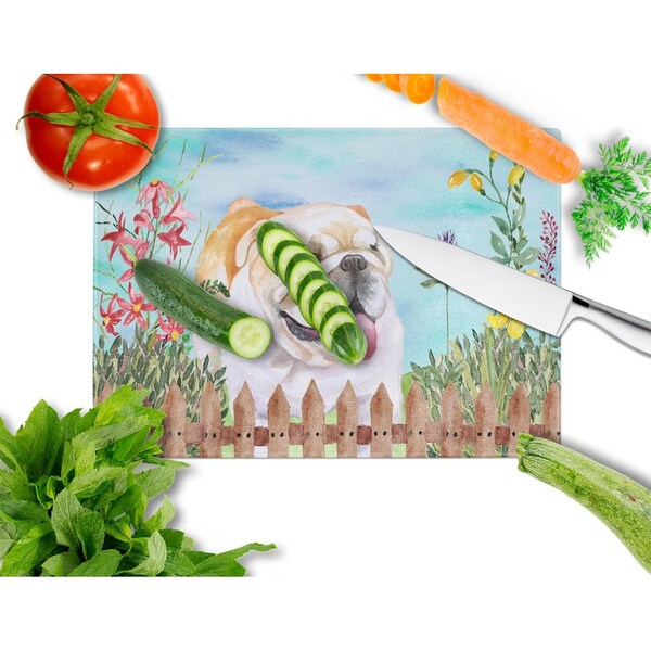 Carolines Treasures English Bulldog Spring Glass Cutting Board, Large - CK1201LCB