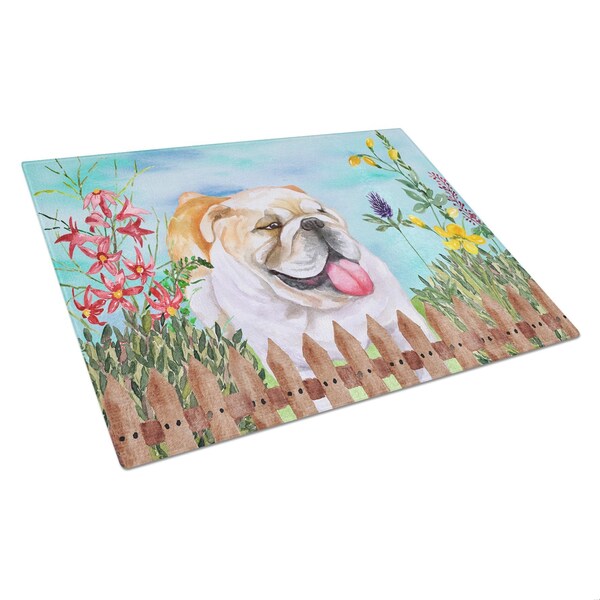 Carolines Treasures English Bulldog Spring Glass Cutting Board, Large - CK1201LCB
