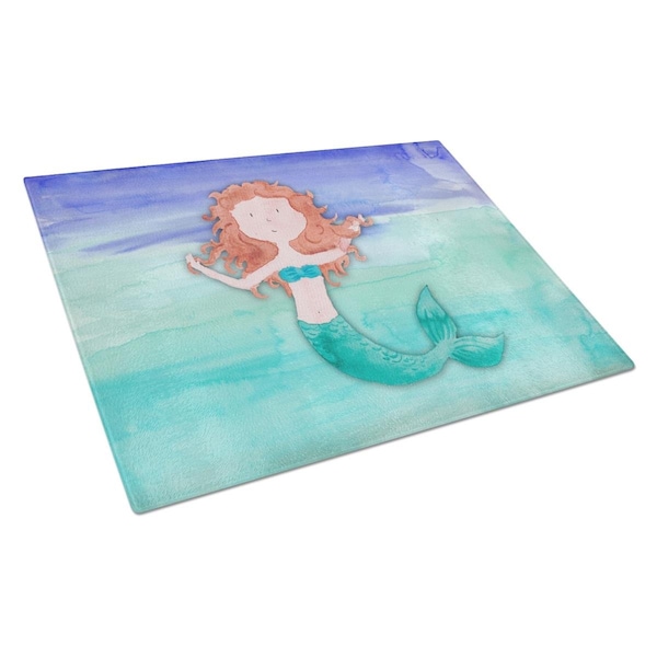 Carolines Treasures Ginger Mermaid Watercolor Glass Cutting Board Large - BB7421LCB