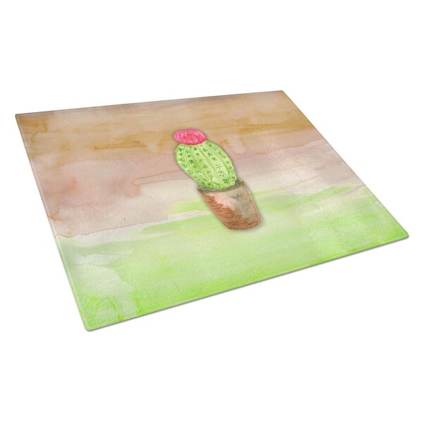 Carolines Treasures Cactus Green & Brown Watercolor Glass Cutting Board Large - BB7365LCB