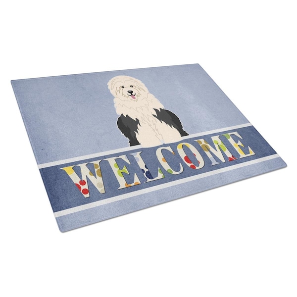 Carolines Treasures Old English Sheepdog Welcome Glass Cutting Board Large - BB5677LCB