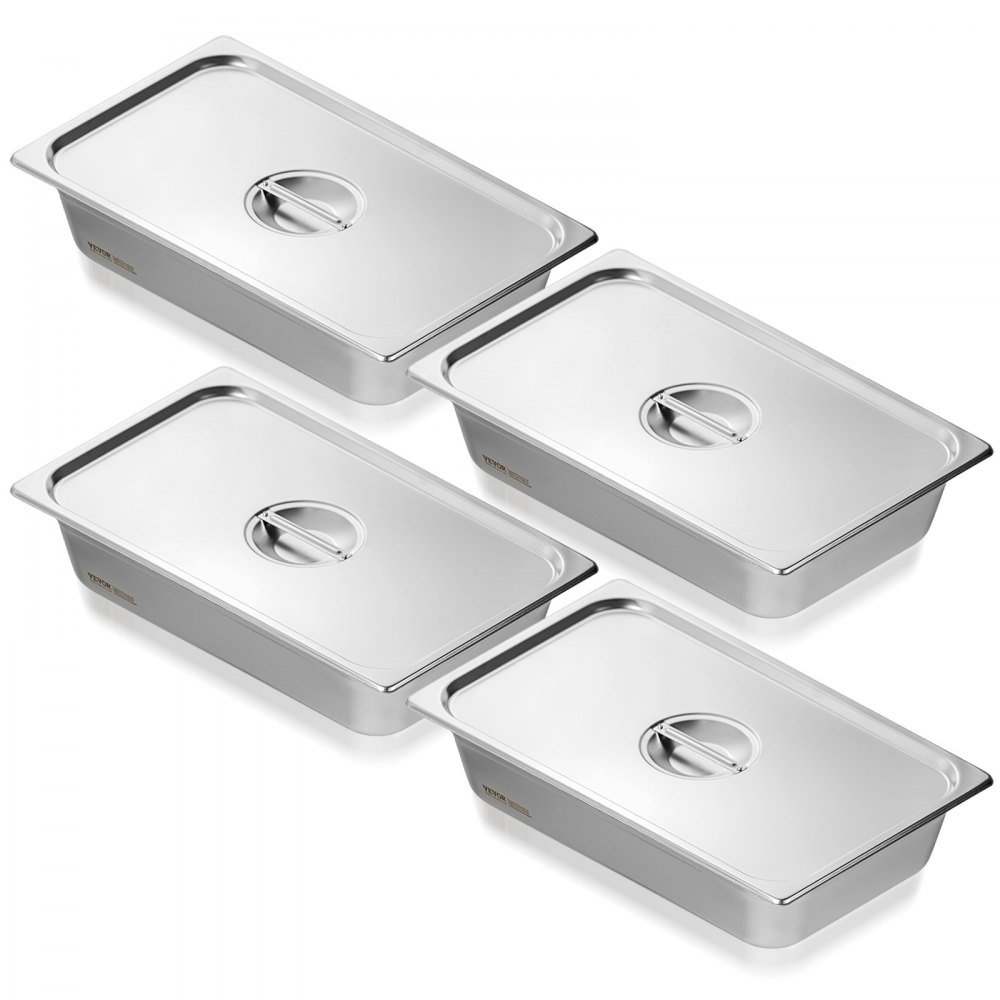 VEVOR 4 Pack Hotel Pans, Full Size Anti-Jam Steam Pan with Lid, 0.8mm Thick Stainless Steel Steam Table Pan, 4-Inch Deep Commercial Table Pan, Catering Storage Food Pan, for Industrial & Scientific - 11QCCPYG4YCSH7PULV0
