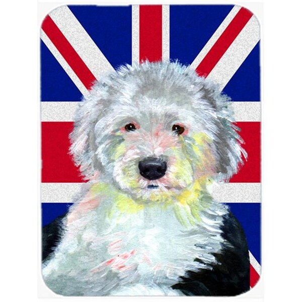 Carolines Treasures Carolines Treasures LH9497LCB Old English Sheepdog With English Union Jack British Flag Glass Cutting Board - Large - LH9497LCB