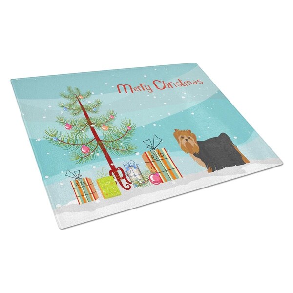 Carolines Treasures Yorkshire Terrier Christmas Tree Glass Cutting Board Large - CK3490LCB