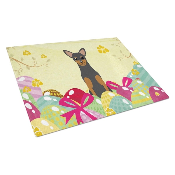 Carolines Treasures Easter Eggs Manchester Terrier Glass Cutting Board Large - BB6028LCB