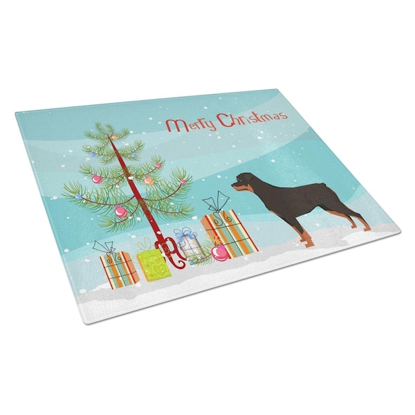 Carolines Treasures Rottweiler Christmas Tree Glass Cutting Board Large - CK3558LCB