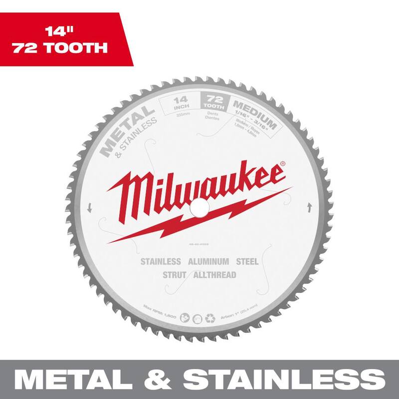 Disco de sierra circular Milwaukee de 14 pulgadas x 72 dientes de carburo para corte de metal y acero inoxidable - 48-40-4505