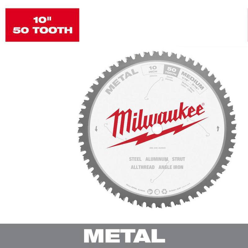 Milwaukee 10 pulgadas x 50 dientes de carburo Hoja de sierra circular para corte de metal - 48-40-4260