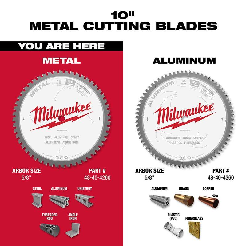 Milwaukee 10 pulgadas x 50 dientes de carburo Hoja de sierra circular para corte de metal - 48-40-4260