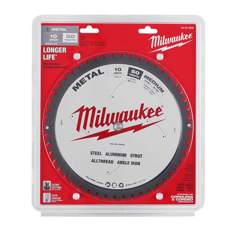 Milwaukee 10 pulgadas x 50 dientes de carburo Hoja de sierra circular para corte de metal - 48-40-4260
