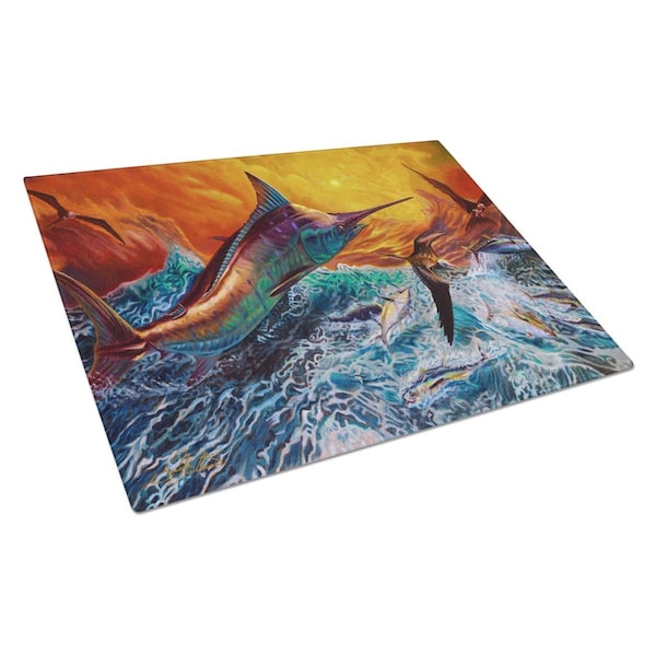 Carolines Treasures Reflective Chaos Blue Marlin Glass Cutting Board Large - JMA2012LCB