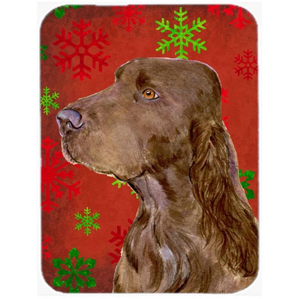 Carolines Treasures Field Spaniel Red and Green Snowflakes Christmas Glass Cutting Board - Large- 15 H x 12 L in. - SS4732LCB