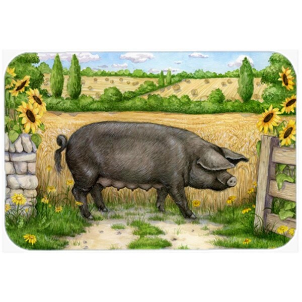 Carolines Treasures CDCO0373LCB Black Pig with Sunflowers Glass Large Cutting Board - CDCO0373LCB