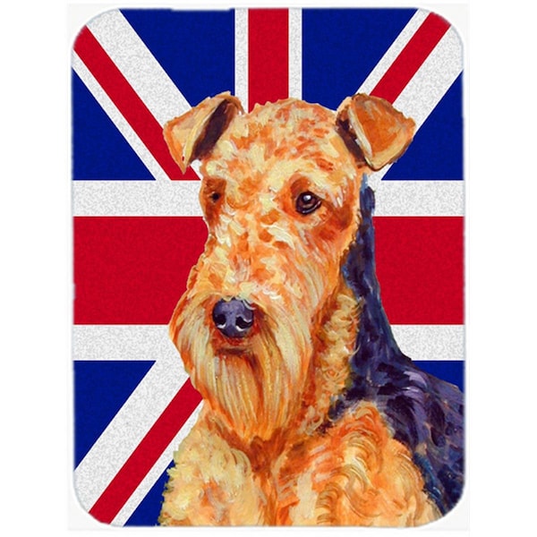 Carolines Treasures Airedale With English Union Jack British Flag Glass Cutting Board - Large - LH9488LCB