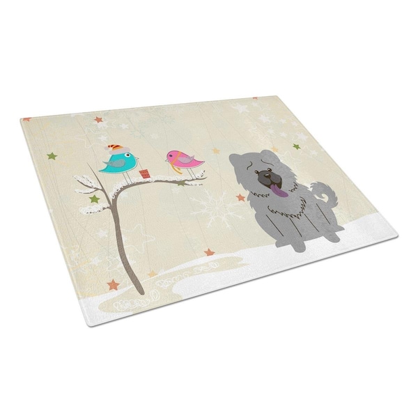 Carolines Treasures Christmas Presents Between Friends Chow Chow Blue Glass Cutting Board, Large - BB2611LCB