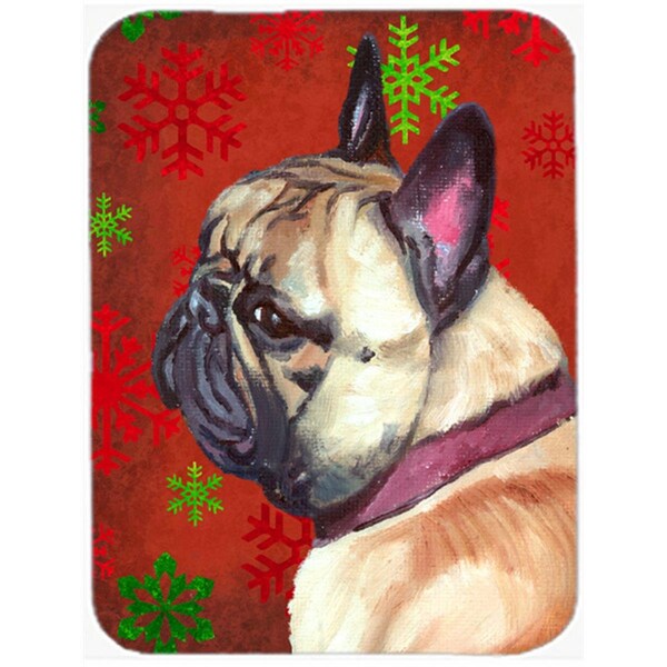 Carolines Treasures French Bulldog Frenchie Red Snowflakes Holiday Christmas Glass Cutting Board- Large - LH9580LCB
