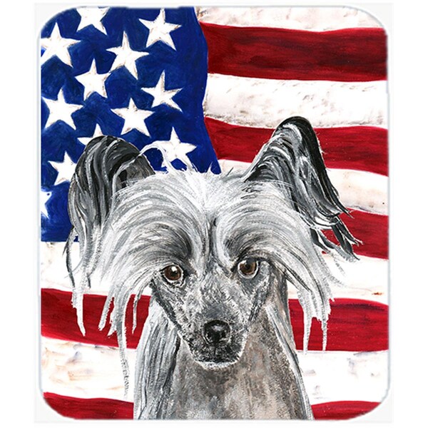 Carolines Treasures 15 X 12 In. Chinese Crested USA American Flag Glass Cutting Board Large Size - SC9522LCB