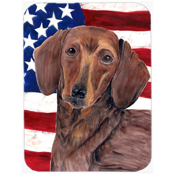 Carolines Treasures 15 x 12 in. USA American Flag with Dachshund Glass Cutting Board - Large - SC9010LCB