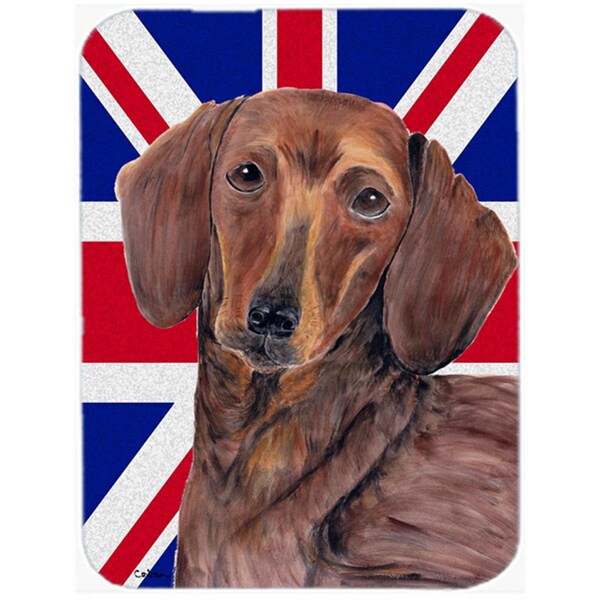 Carolines Treasures Dachshund With English Union Jack British Flag Glass Cutting Board - Large - SC9825LCB