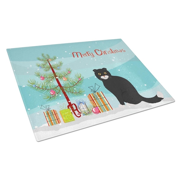 Carolines Treasures Foldex Exotic Fold No.2 Cat Merry Christmas Glass Cutting Board - Large - CK4769LCB