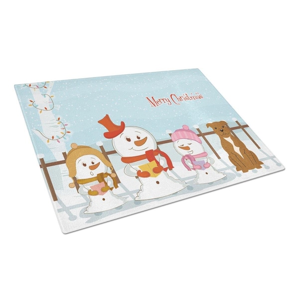 Carolines Treasures Merry Christmas Carolers Staffordshire Bull Terrier Brown Glass Cutting Board, Large - BB2378LCB