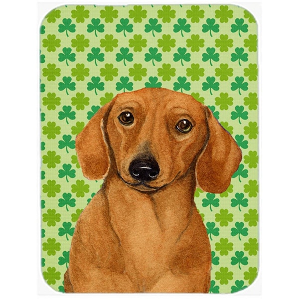 Carolines Treasures 15 x 12 in. Dachshund St. Patricks Day Shamrock Portrait Glass Cutting Board - Large - LH9177LCB