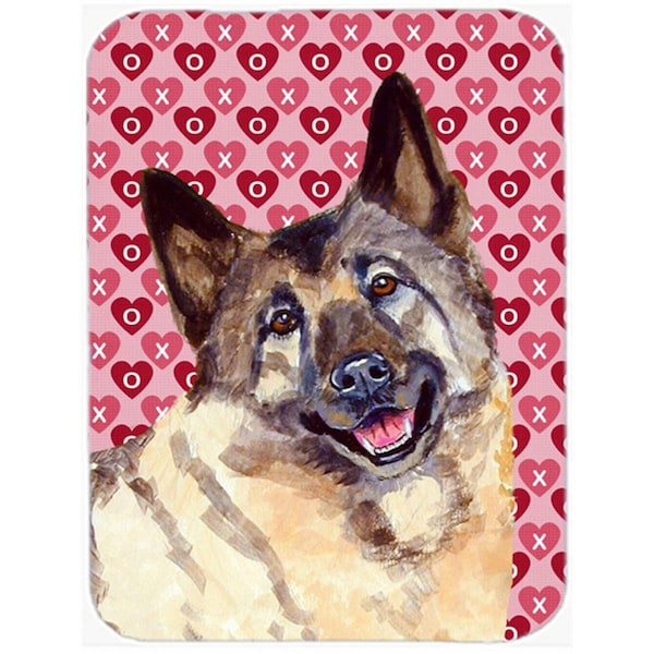 Carolines Treasures 15 x 12 in. Norwegian Elkhound Hearts Love and Valentines Day Glass Cutting Board - Large - LH9173LCB