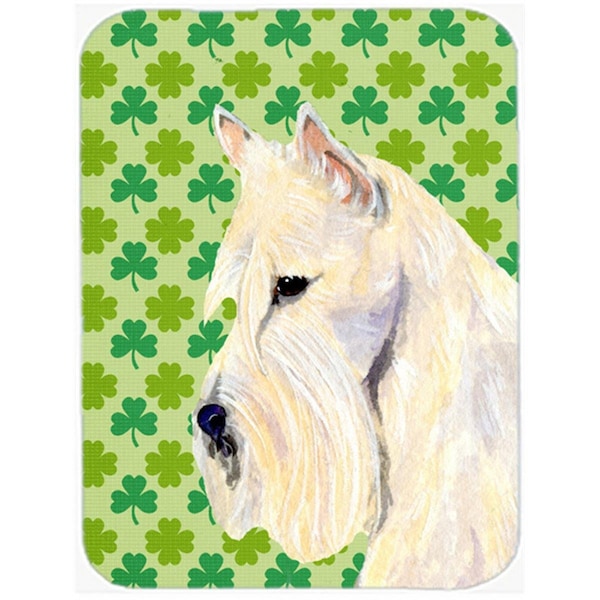 Carolines Treasures 12 x 15 in. Scottish Terrier St. Patricks Day Shamrock Portrait Glass Cutting Board- Large - SS4461LCB