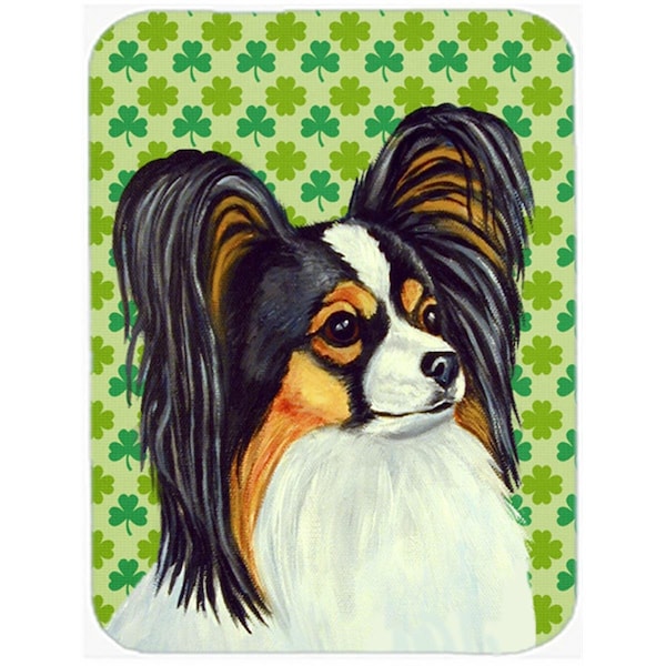 Carolines Treasures 15 x 12 in. Papillon St. Patricks Day Shamrock Portrait Glass Cutting Board - Large - LH9210LCB