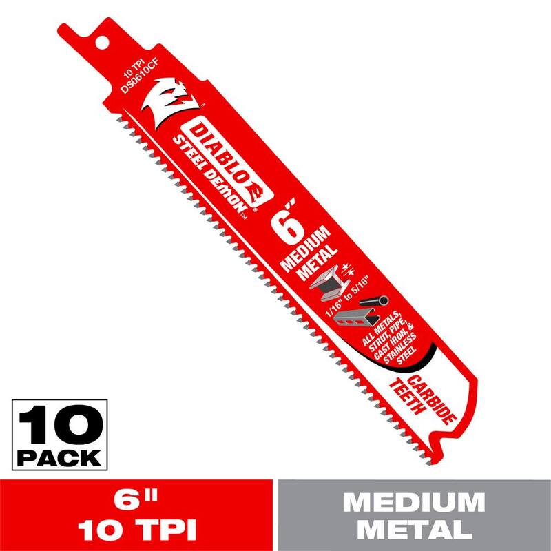 DIABLO 6 pulgadas 10 TPI Steel Demon Carbide Teeth Reciprocating Saw Blades para metal mediano - DS0610CF10