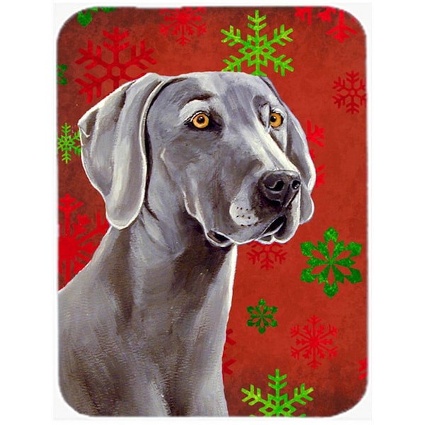 Carolines Treasures Weimaraner Red And Green Snowflakes Holiday Christmas Glass Cutting Board- Large - LH9341LCB