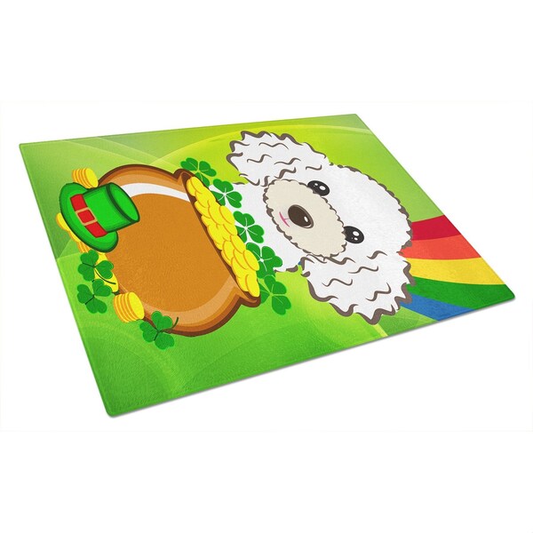 Carolines Treasures White Poodle St. Patricks Day Glass Cutting Board- Large - BB2001LCB