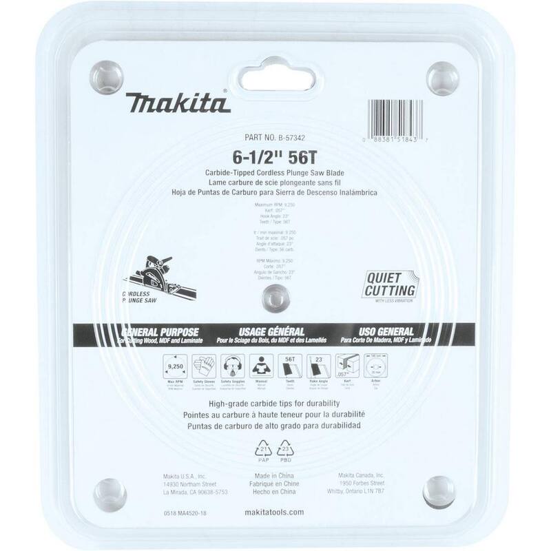 Hoja de sierra de inmersión inalámbrica de carburo de 6-1/2 pulgadas y 56 TPI para madera/MDF/laminado - B-57342