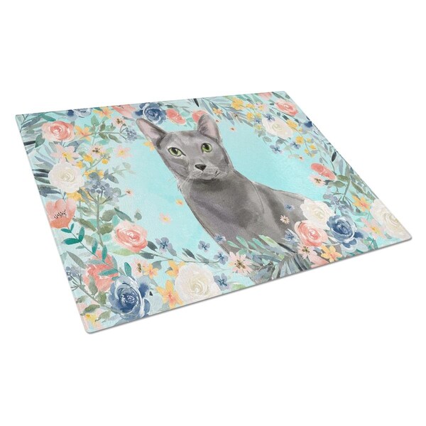Carolines Treasures Blue Russian Spring Flowers Glass Cutting Board Large - CK3390LCB