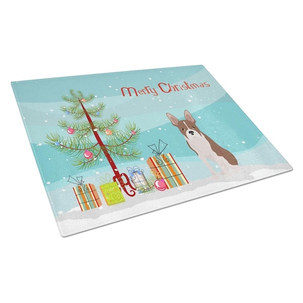 Carolines Treasures Boston Terrier Christmas Tree Glass Cutting Board Large - CK3493LCB