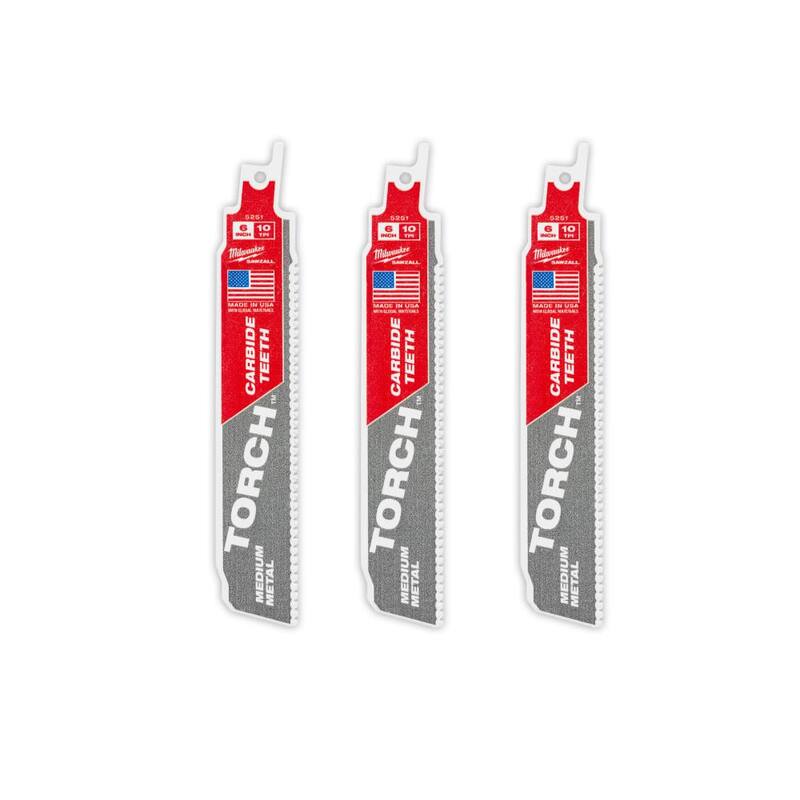 Milwaukee 6 pulgadas 10TPI The TORCH con dientes de carburo Hoja de sierra de sable para corte de metal SAWZALL (paquete de 3) - 48-00-5351
