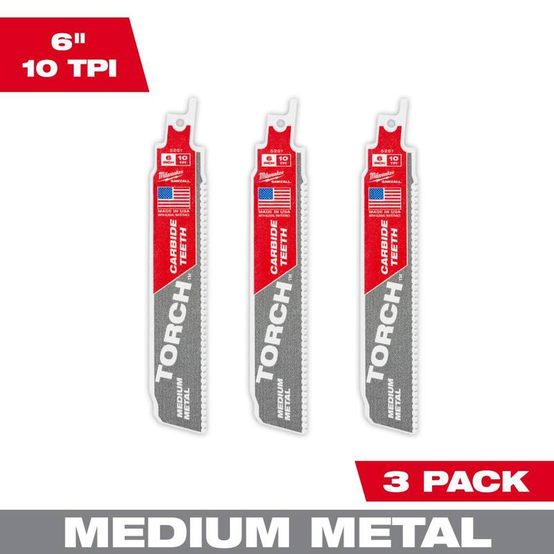 Milwaukee 6 pulgadas 10TPI The TORCH con dientes de carburo Hoja de sierra de sable para corte de metal SAWZALL (paquete de 3) - 48-00-5351