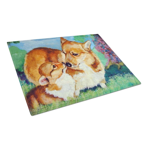 Carolines Treasures Corgi Mommas Love Glass Cutting Board Large - 7412LCB