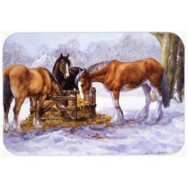 Carolines Treasures Carolines Treasures BDBA0297LCB Horses Eating Hay in the Snow Glass Large Cutting Board - BDBA0297LCB