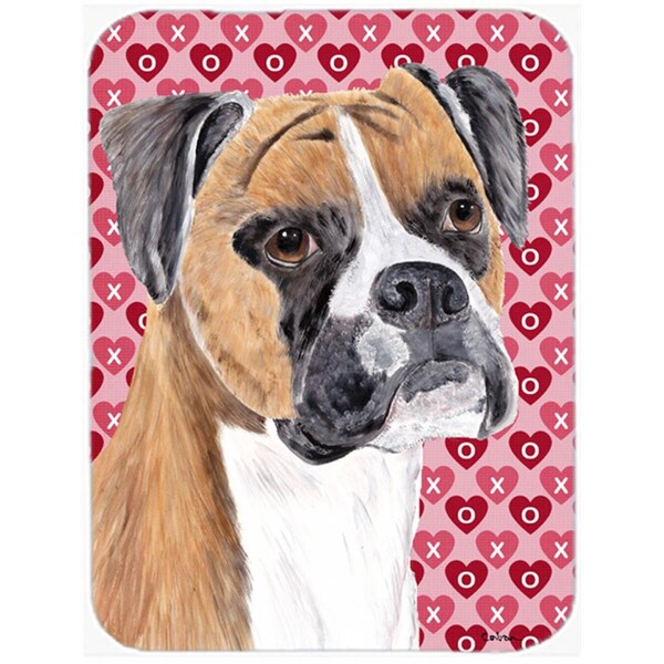 Carolines Treasures 12 x 15 in. Boxer Hearts Love and Valentines Day Portrait Glass Cutting Board- Large - SC9249LCB