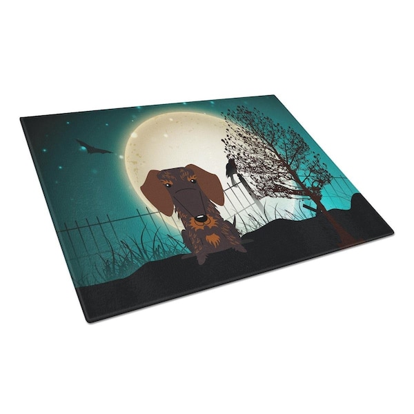 Carolines Treasures Halloween Scary Wire Haired Dachshund Chocolate Glass Cutting Board, Large - BB2319LCB