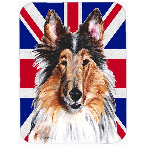 Carolines Treasures Collie With English Union Jack British Flag Glass Cutting Board - Large - SC9893LCB