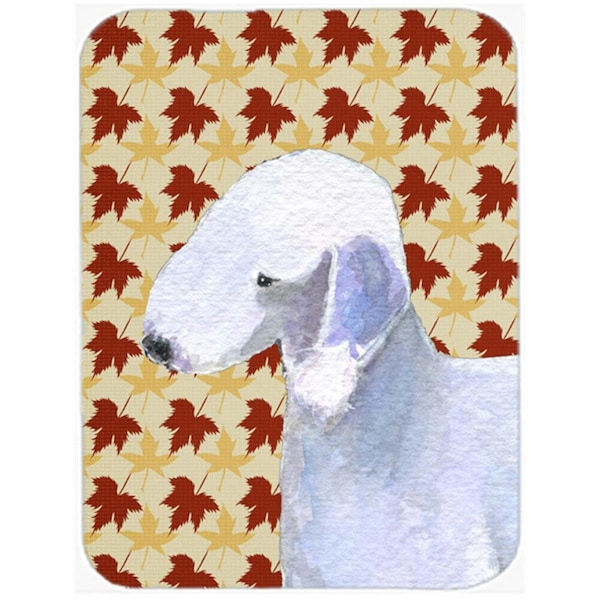 Carolines Treasures 12 x 15 in. Bedlington Terrier Fall Leaves Portrait Glass Cutting Board- Large - SS4373LCB