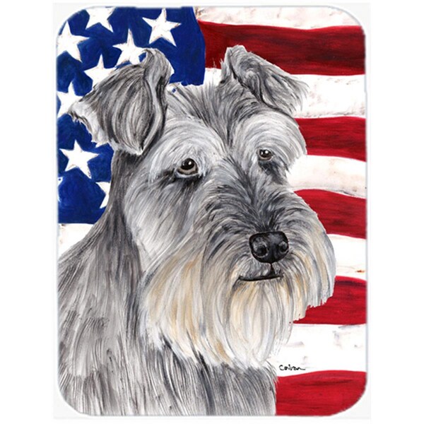 Carolines Treasures USA American Flag with Schnauzer Glass Cutting Board - Large- 15 H x 12 L in. - SC9110LCB